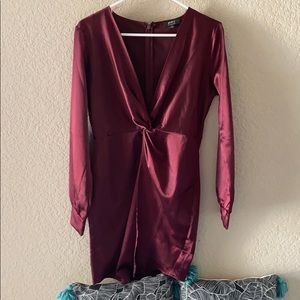 Maroon shiny long sleeve dress